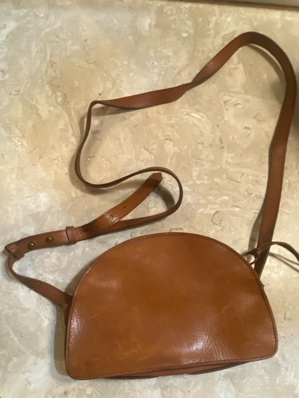 Madewell Tan Leather Half-Moon Crossbody